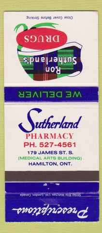 Matchbook Cover - Ron Sutherland's Drugs Hamilton ON 30 Strike