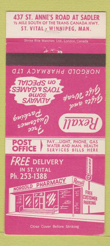 Matchbook Cover - Rexall Drug Norgold Winnipeg MB 30 Strike