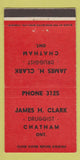Matchbook Cover - James Clark Drugs Chatham ON 30 Strike