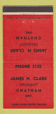 Matchbook Cover - James Clark Drugs Chatham ON 30 Strike