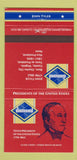 Matchbook Cover - Diamond Presidents John Tyler 30 Strike