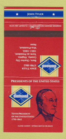 Matchbook Cover - Diamond Presidents John Tyler 30 Strike