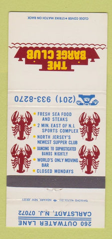 Matchbook Cover - Barge Club Carlstadt NJ lobster 30 Strike