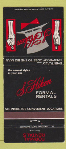 Matchbook Cover - S Hiken Formal Rental WEAR 30 Strike