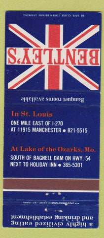 Matchbook Cover - Bentley's Restaurant St Louis MO Lake of the Ozarks 30 Strike