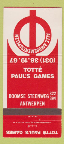 Matchbook Cover - Totte Paul's Games Amusement Antwerp Belgium 30 Strike