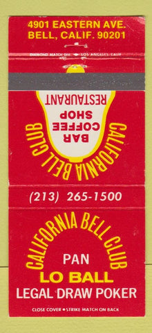 Matchbook Cover - California Bell Club Poker Cards Bell CA 30 Strike