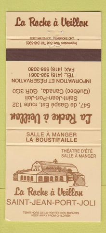 Matchbook Cover - La Roche a Veillon Saint Jean Port Joli QC 30 Strike
