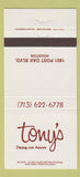 Matchbook Cover - Tony's Restaurant Houston TX 30 Strike