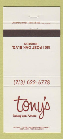 Matchbook Cover - Tony's Restaurant Houston TX 30 Strike