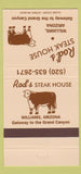 Matchbook Cover - Rod's Steak House Williams AZ 30 Strike