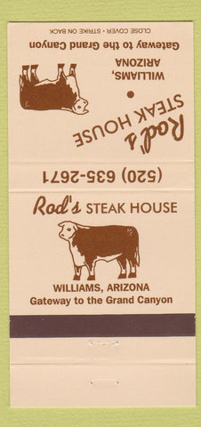Matchbook Cover - Rod's Steak House Williams AZ 30 Strike