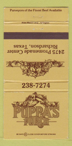 Matchbook Cover - Poppa's Porch Richardson TX 30 Strike