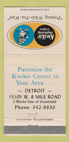 Matchbook Cover - Kwikie Printing Detroit MI Duplicating WEAR 30 Strike