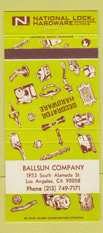 Matchbook Cover - National Lock Ballsun Los Angeles CA 30 Strike