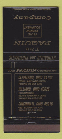 Matchbook Cover The Paquin Hydraulic Pneumatic Cincinnati Cleveland OH 30 Strike