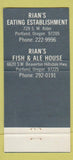 Matchbook Cover - Rian's Restaurants Portland OR 30 Strike