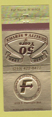 Matchbook Cover - Franke Plating Works 1980 Fort Wayne IN 30 Strike