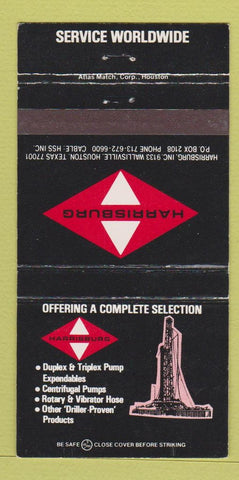 Matchbook Cover - HarrisburgOil Drilling Pumps Houston TX 30 Strike
