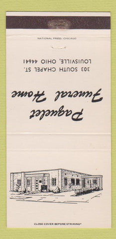Matchbook Cover - Paquelet Funeral Home Louisville OH 30 Strike