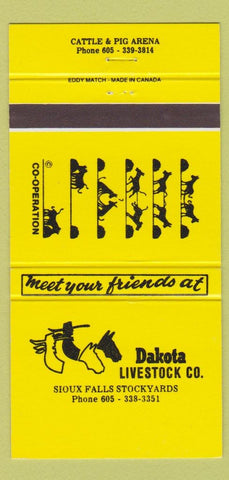 Matchbook Cover - Dakota Livestock Sioux Falls Stockyards SD cattle 30 Strike