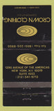Matchbook Cover - Crown Clothing New York City WEAR 30 Strike