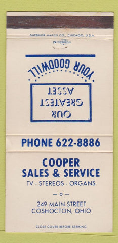 Matchbook Cover - Coopers Sales Service TV Organs Coshocton OH 30 Strike