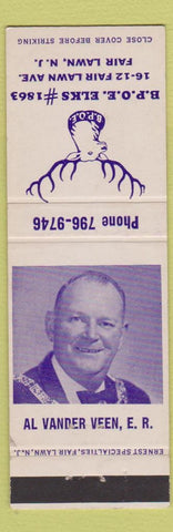 Matchbook Cover - Elks Lodge Fair Lawn NJ Al Vander Veen #2