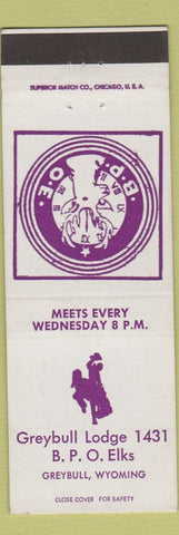 Matchbook Cover - Elks Lodge Greybull WY