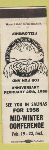 Matchbook Cover - Moose Lodge Salinas CA 1958 Conference