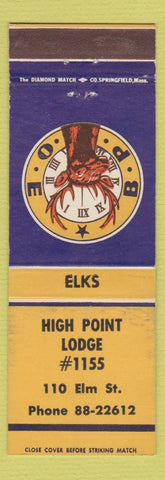 Matchbook Cover - Elks Lodge High Point NC