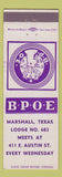 Matchbook Cover - Elks Lodge Marshall TX