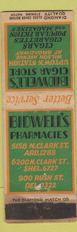 Matchbook Cover - Bidwell's Drugs Chicago IL DQ WORN