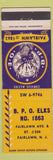Matchbook Cover - Elks Lodge Fairlawn NJ