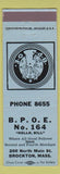 Matchbook Cover - Elks Club Brockton MA WORN CREASES
