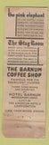 Matchbook Cover - Hotel Barnum Bridgeport CT Pink Elephant CREASE