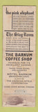 Matchbook Cover - Hotel Barnum Bridgeport CT Pink Elephant WORN