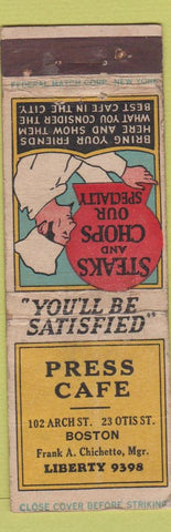 Matchbook Cover - Press Cafe Boston MA FEDERAL LONG WORN