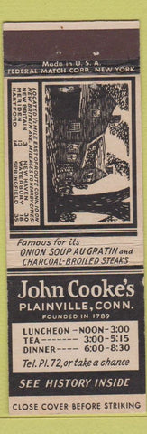 Matchbook Cover - John Cooke's Plainville CT Federal