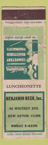Matchbook Cover - Benjamin Beck New Haven CT Drug Store WORN