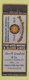 Matchbook Cover - Sun Insurance Albert Greenfield Philadelphia CREASE