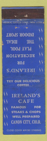 Matchbook Cover - Ireland's Cafe Canon City Colorado billiards WORN