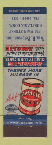 Matchbook Cover - Amalie Motor oil gas WM Peterson Portland CT Federal