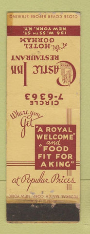 Matchbook Cover - Castle Inn Restaurant Hotel Gorham New York City WORN