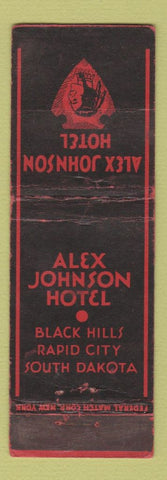 Matchbook Cover - Alex Johnson Hotel Rapid City SD FEDERAL LONG WEAR Indian