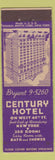 Matchbook Cover - Century Hotel New York City WORN MULTIPLE CREASES