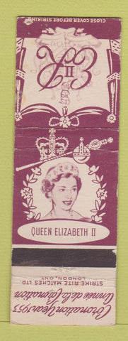 Matchbook Cover - Queen Elizabeth Coronation 1953 Canada WEAR