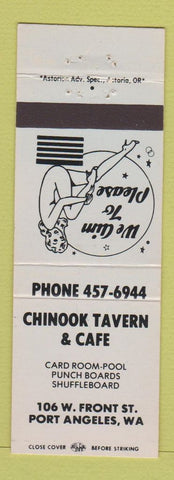 Matchbook Cover - Chinook Tavern Cafe Port Angeles WA girlie WHITE