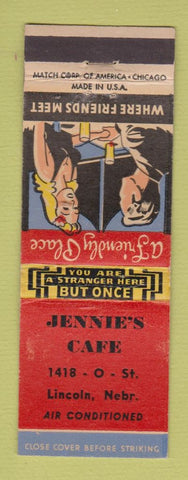Matchbook Cover - Jennie's Cafe Lincoln NE girlie WEAR