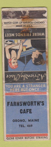 Matchbook Cover - Farnsworth's Cafe Orono ME low phone POOR